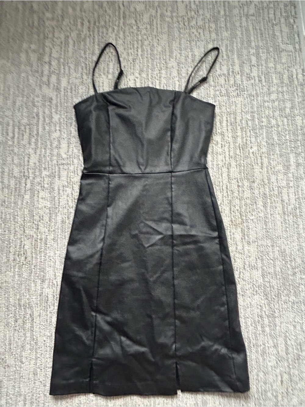 Altar'd State Black Faux Leather Spaghetti-Strap Mini Dress